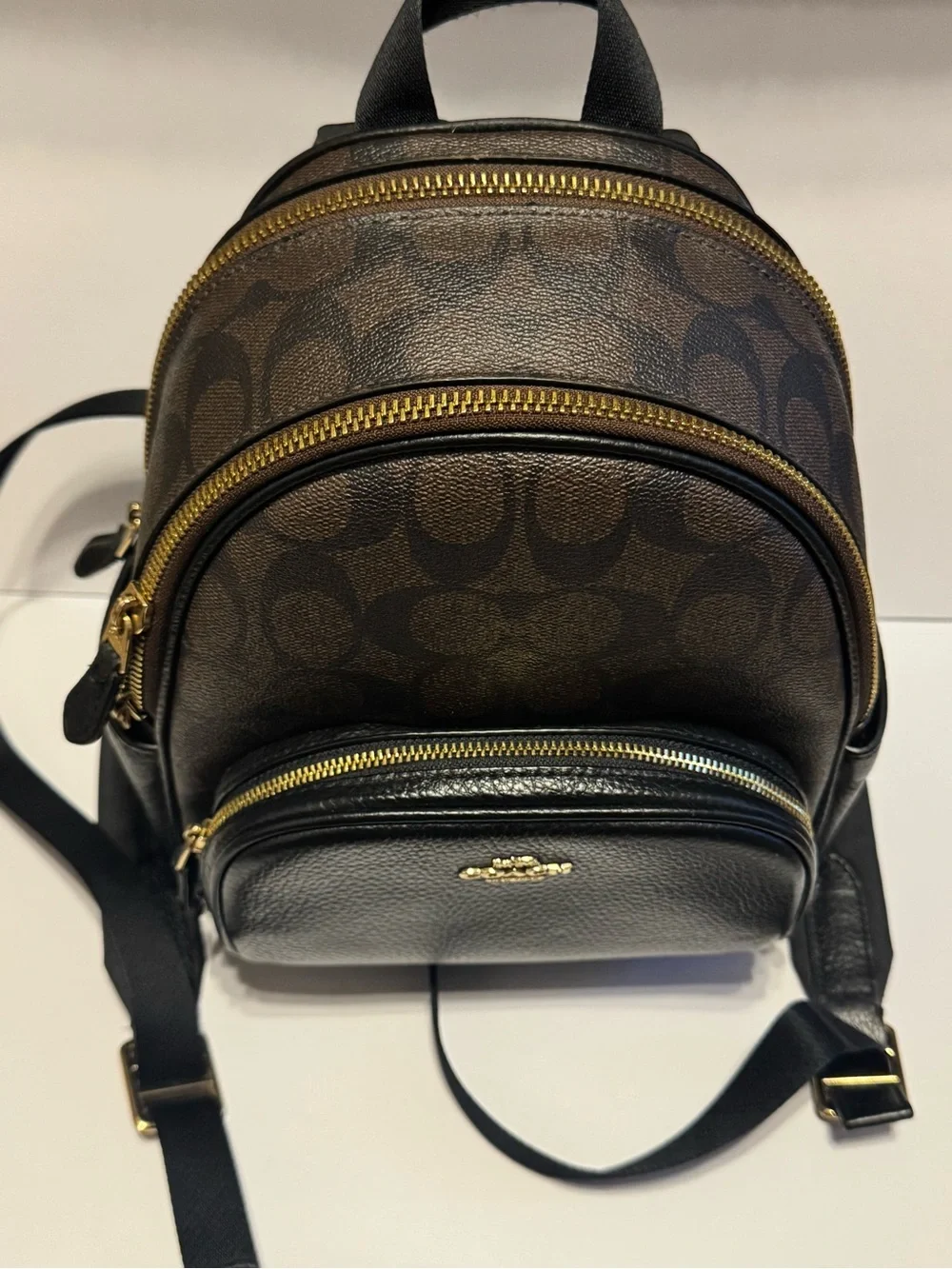 Coach Black & Brown Signature Mini Backpack